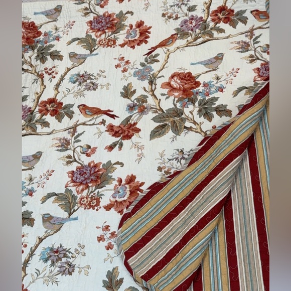 Waverly Charleston Chirp Reverses scalloped Birds Toile cottage farm Full Queen - Picture 9 of 16